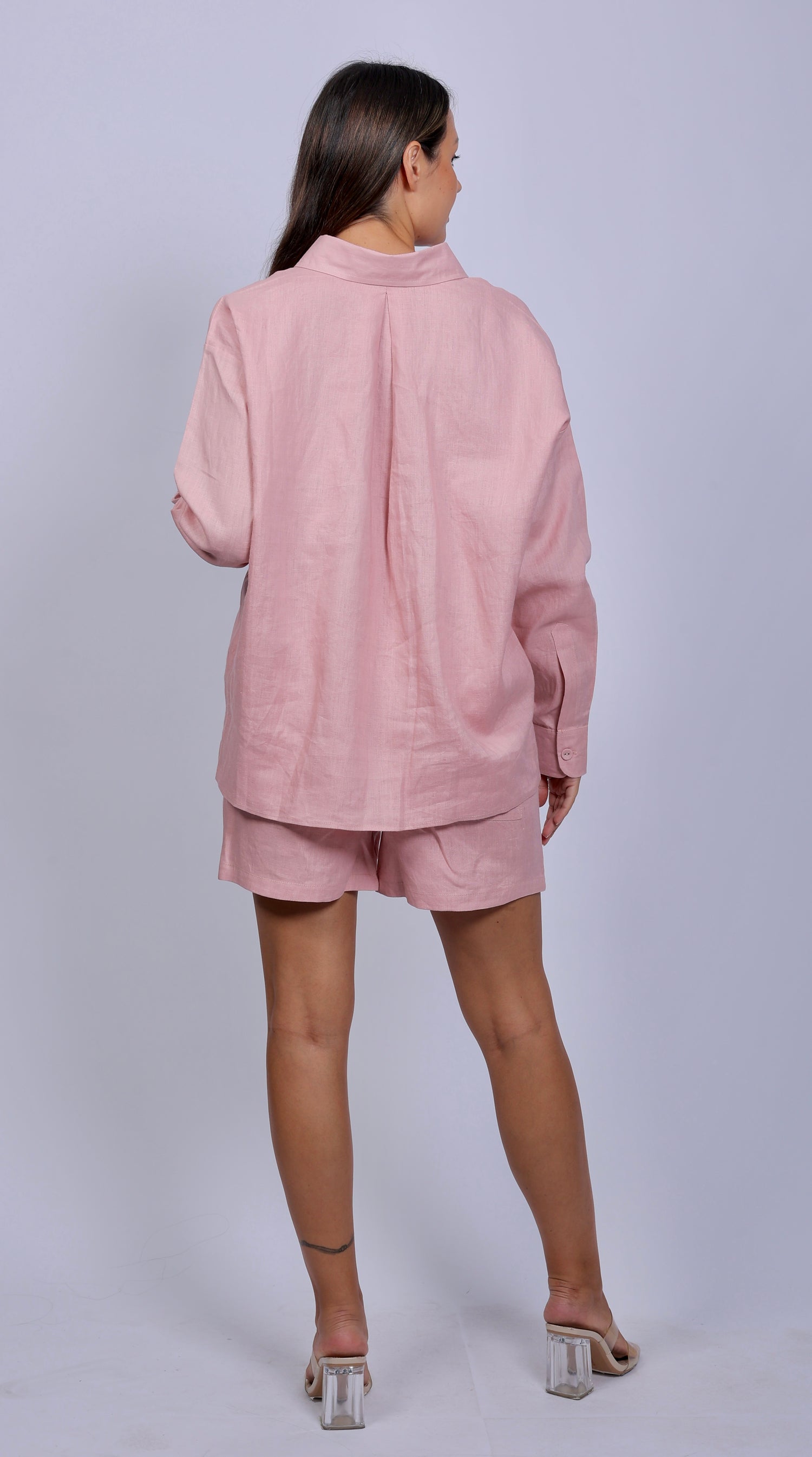 Tailored Carnation Pink Linen One Size Shirt & Shorts