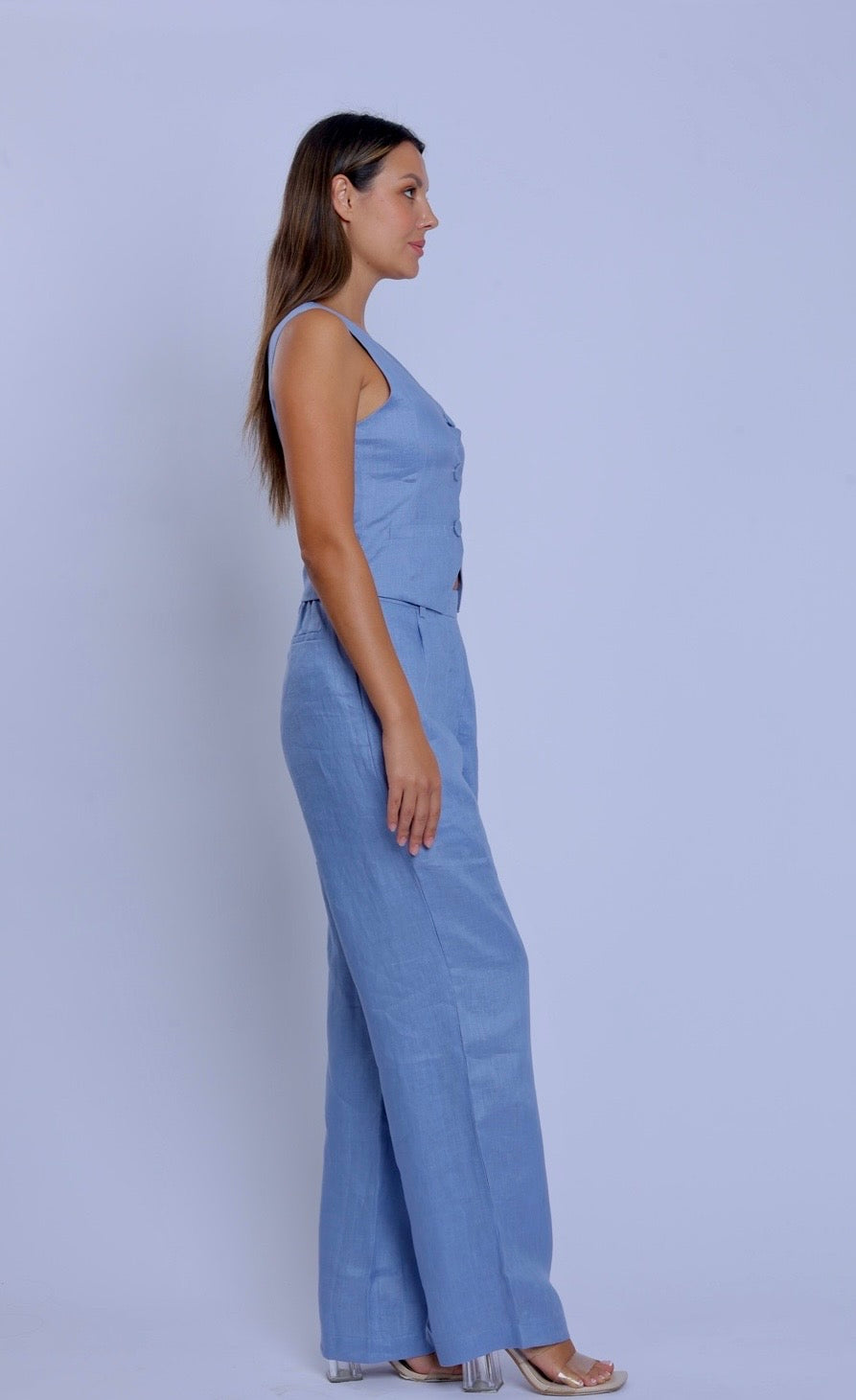 Blue Linen Waistcoat and Loose Pants