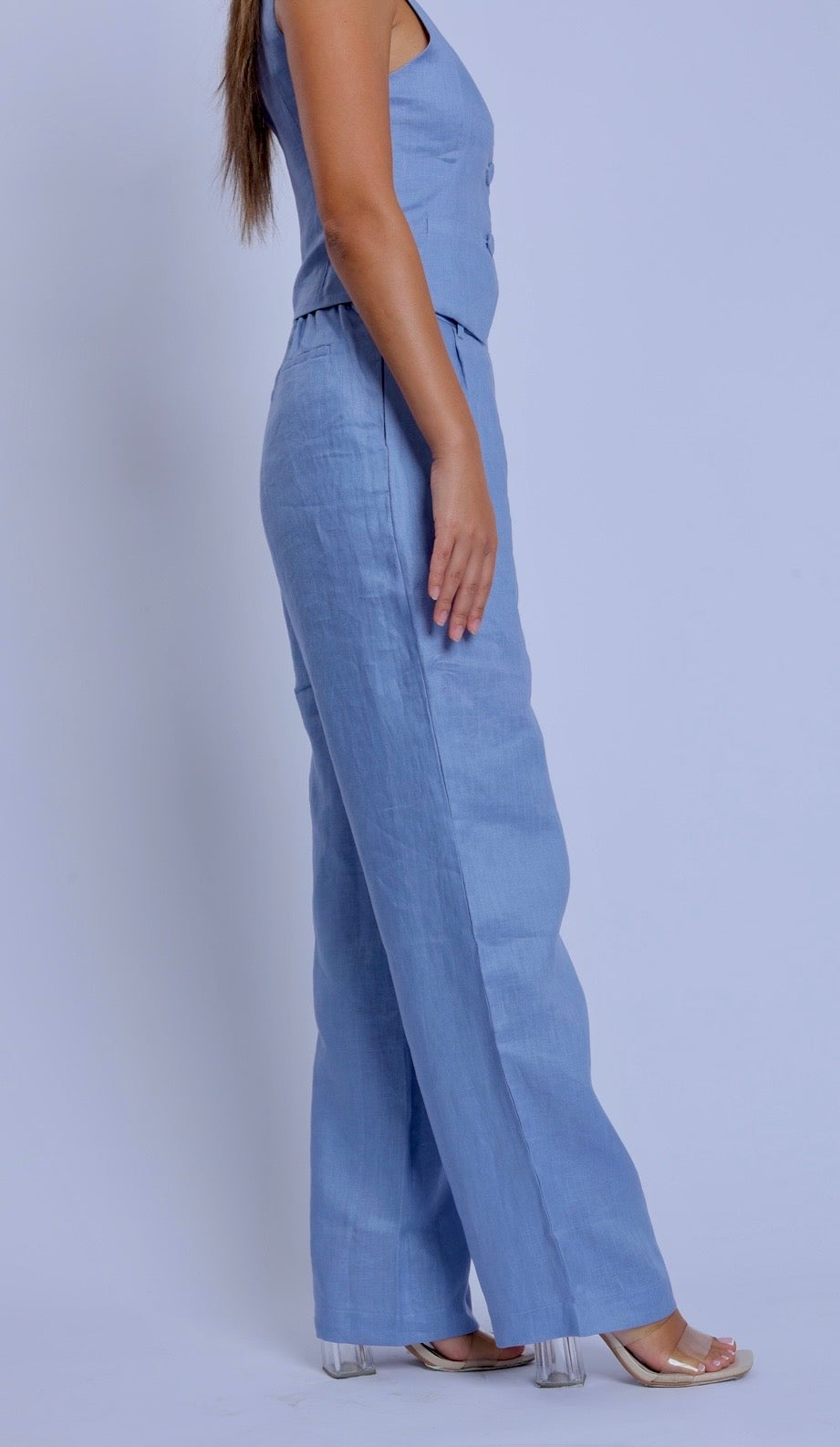 Blue Linen Waistcoat and Loose Pants