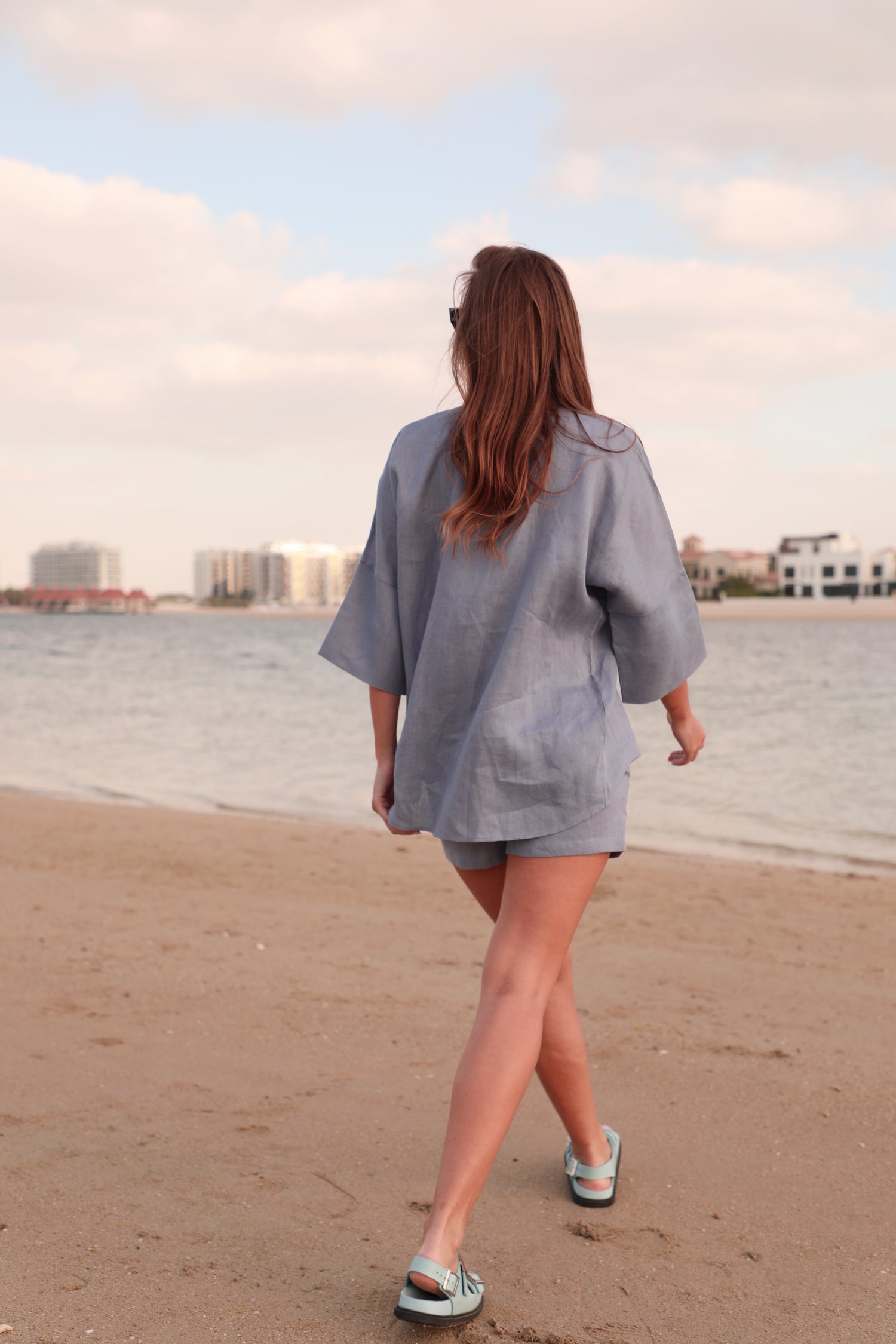 Blue Button-Front Linen Shirt & Shorts
