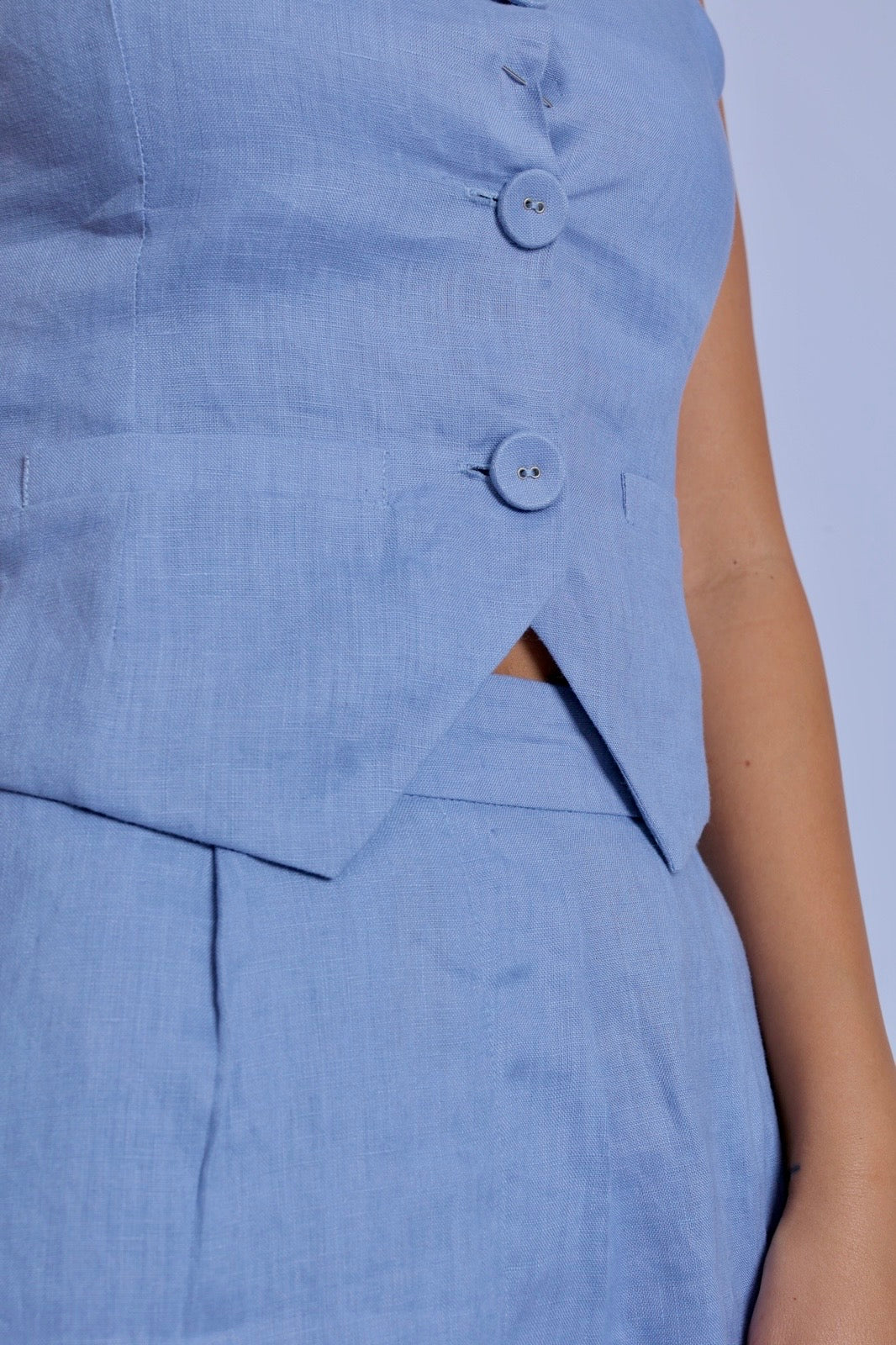 Blue Linen Waistcoat and Loose Pants