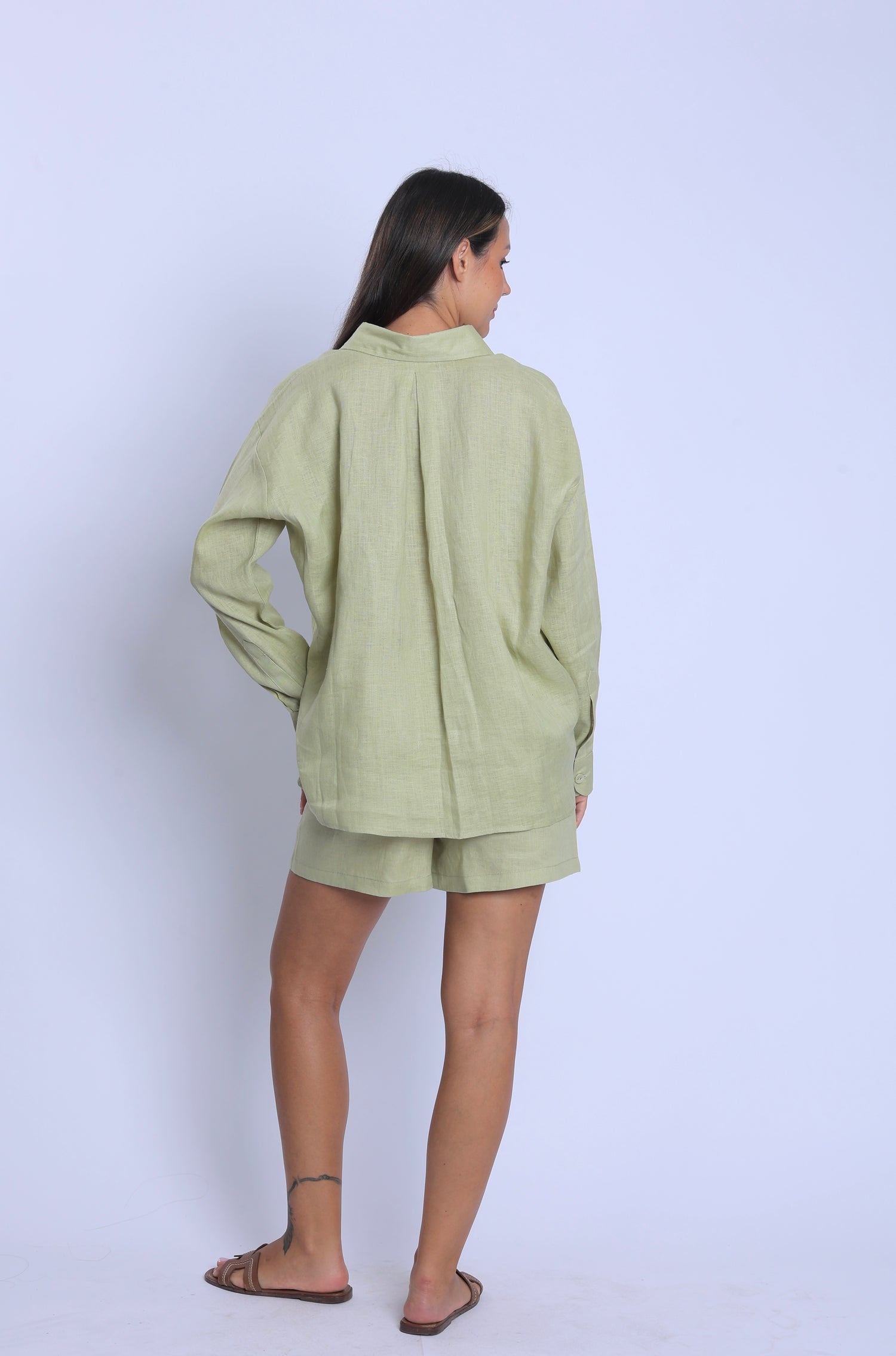 Tailored Olive Linen One Size Shirt & Shorts