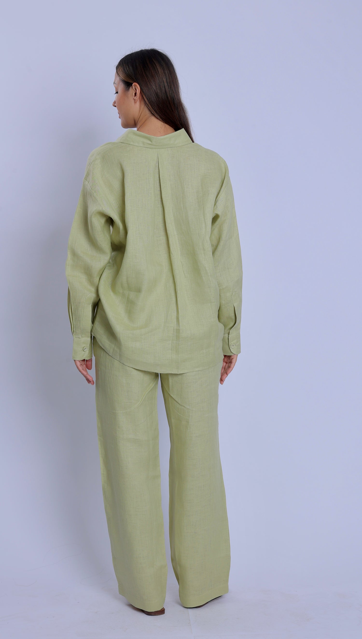 Tailored Olive Linen One Size Shirt & Striped Trouser Pants