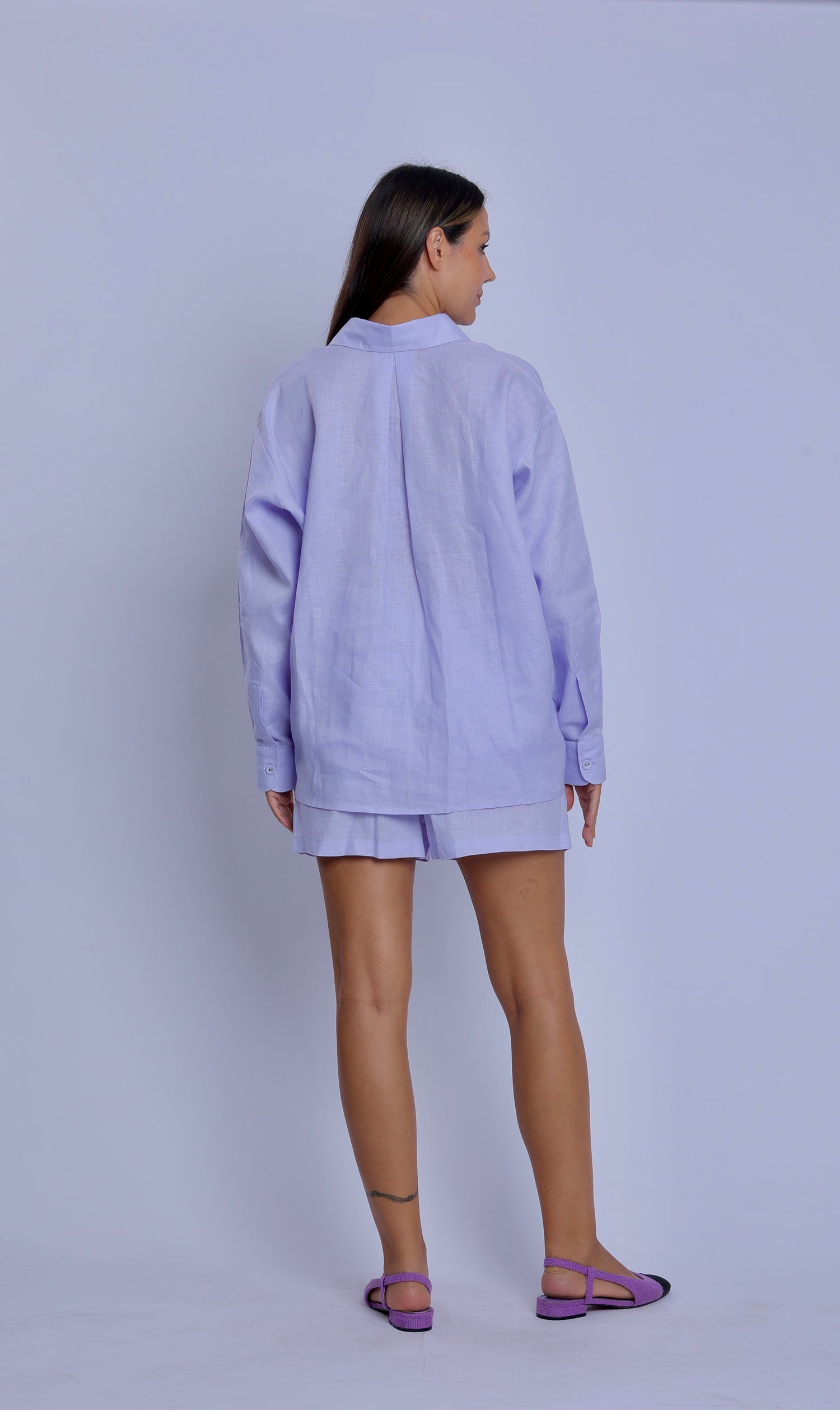 Tailored Pale Lilac Linen One Size Shirt & Shorts