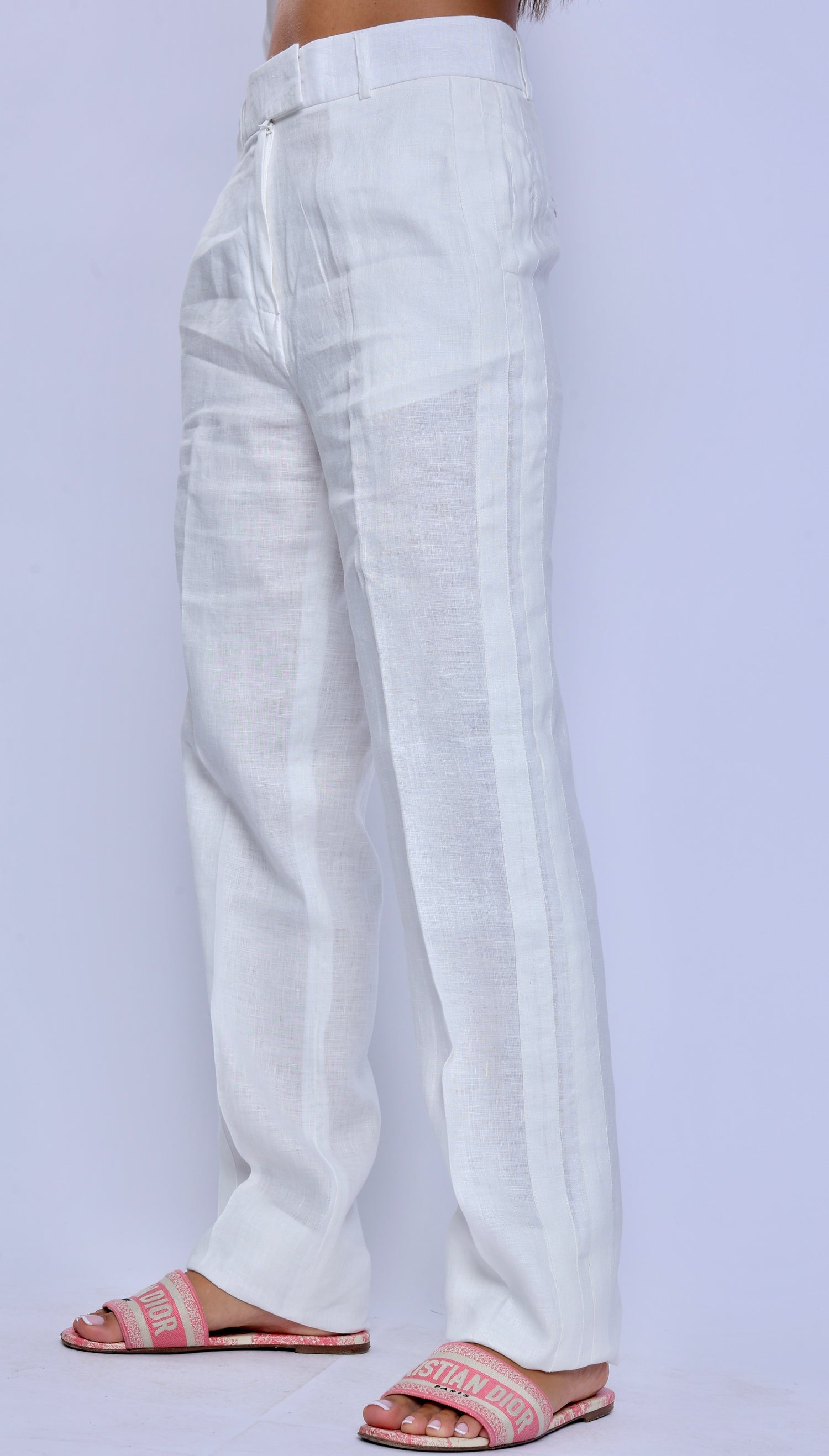 Tailored White Linen Striped Pants & One Size Shirt