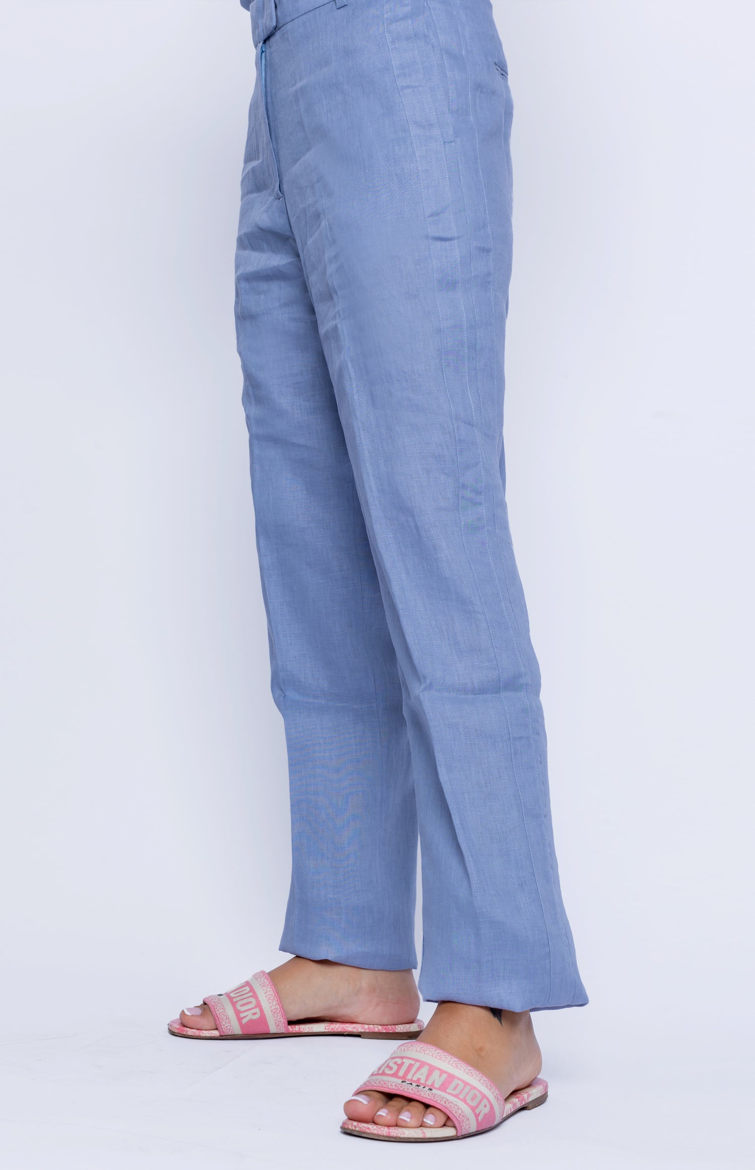Tailored Blue Linen One Size Shirt & Striped Trouser Pants