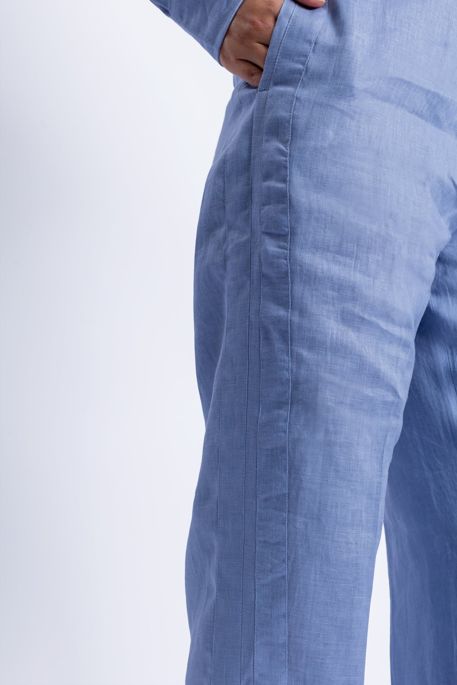 Tailored Blue Linen One Size Shirt & Striped Trouser Pants