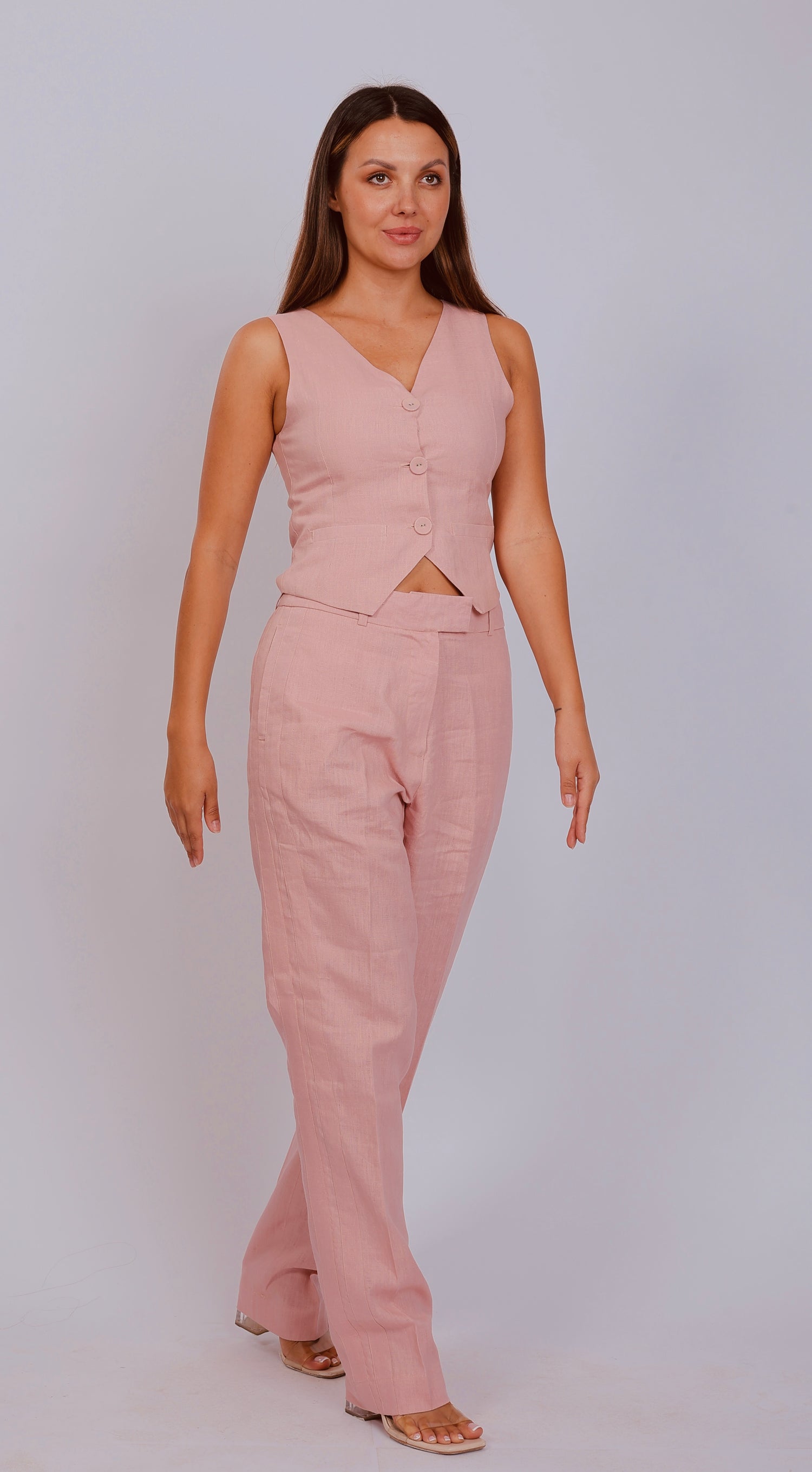Carnation Pink Waistcoat and Loose Pants Set