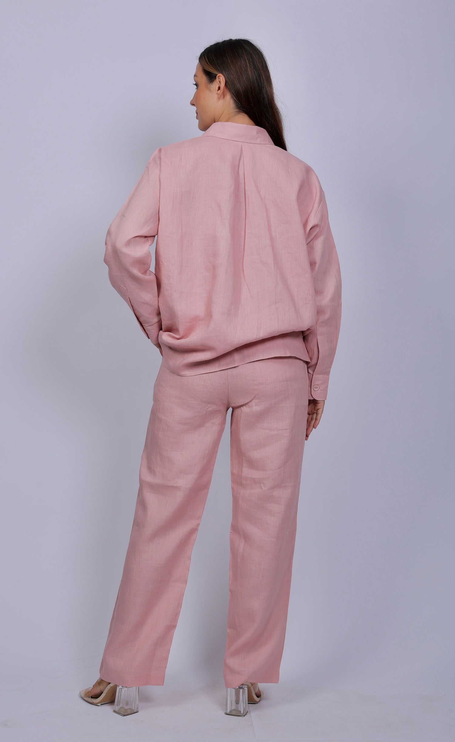 Tailored Carnation Pink Linen One Size Shirt & Stripped Pants