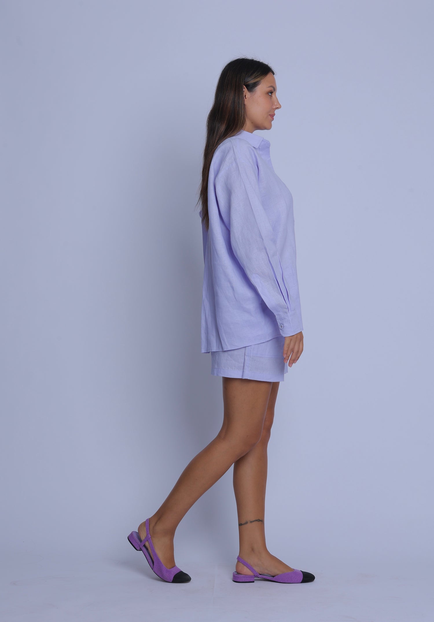 Tailored Pale Lilac Linen One Size Shirt & Shorts