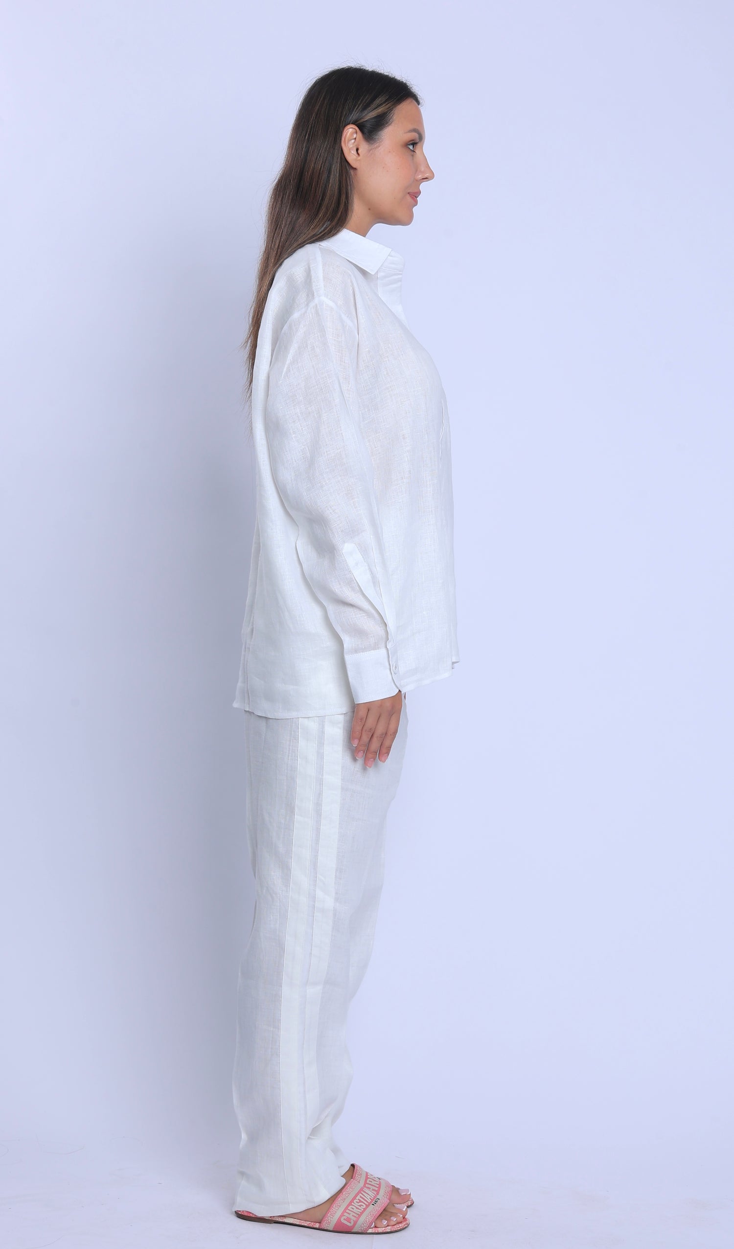 Tailored White Linen Striped Pants & One Size Shirt