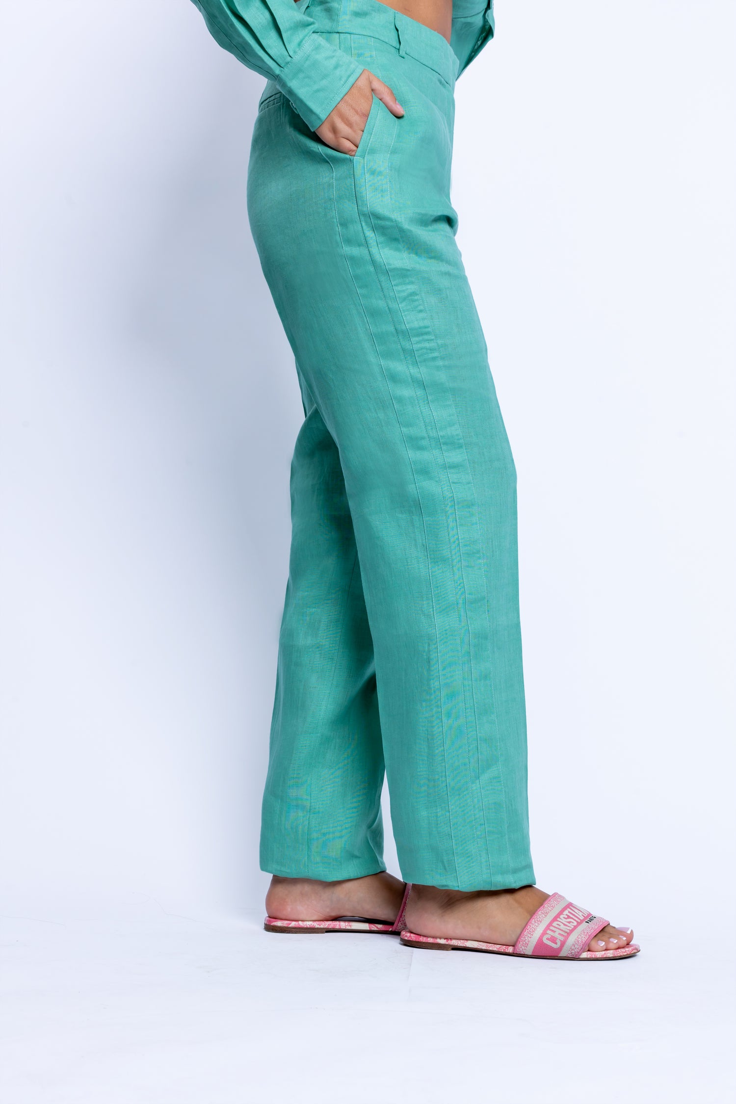 Tailored Jade Linen One Size Shirt & Stripped Pants