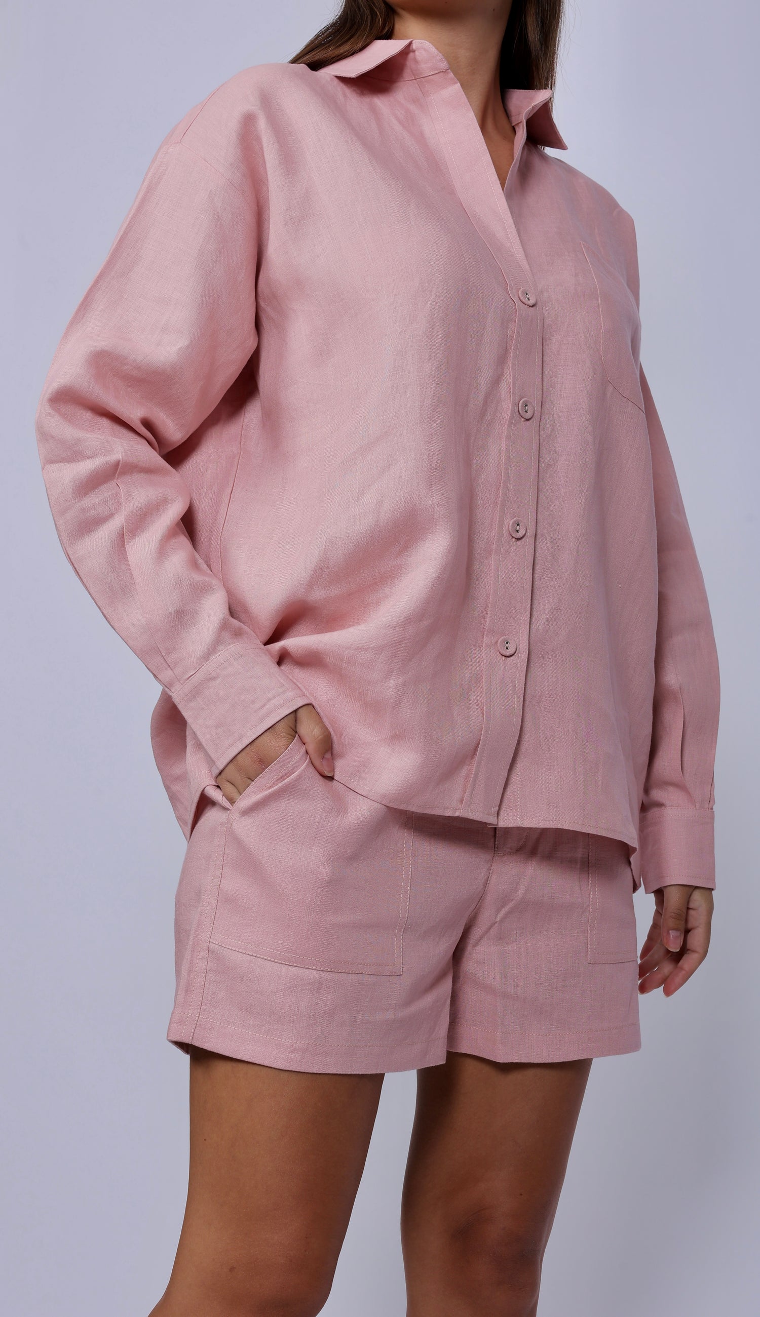 Tailored Carnation Pink Linen One Size Shirt & Shorts