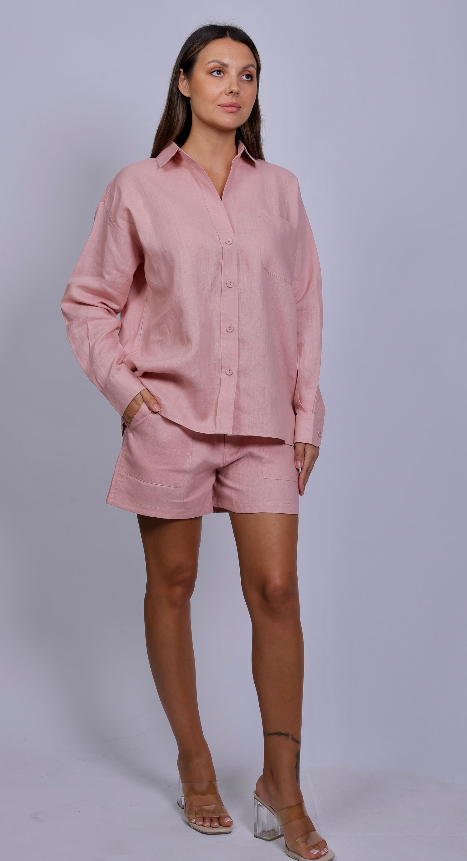 Tailored Carnation Pink Linen One Size Shirt & Shorts