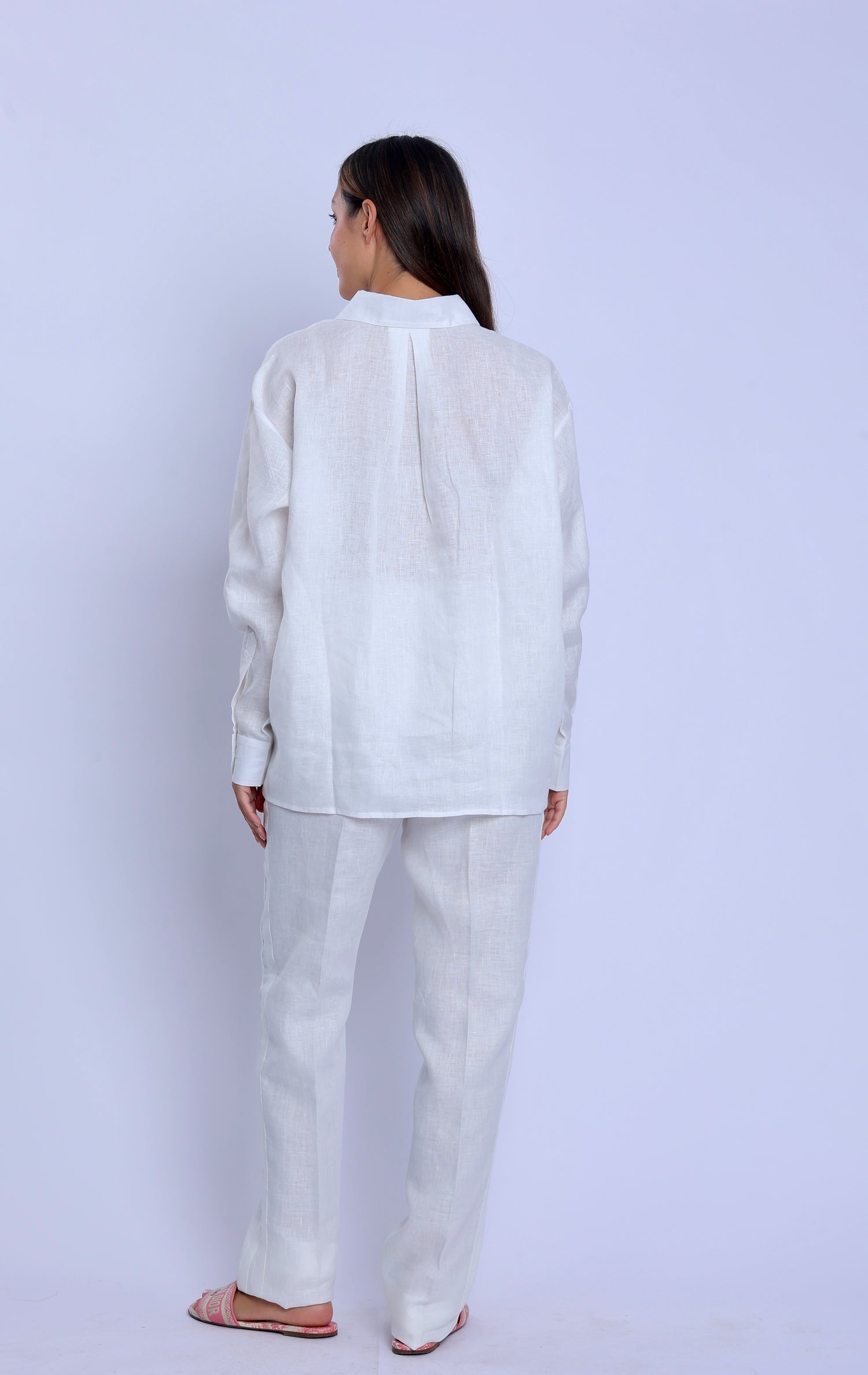 Tailored White Linen Striped Pants & One Size Shirt