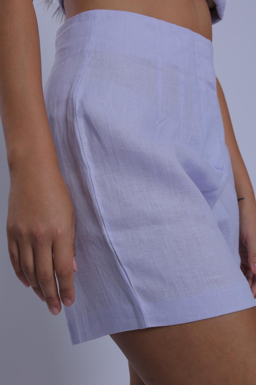 Pale Lilac High-Waist Shorts and Waist Coat