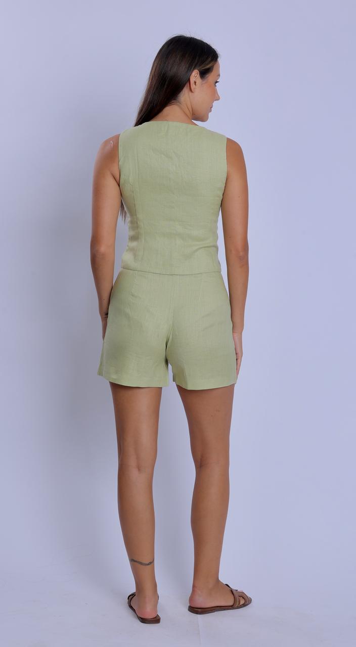 Olive High-Waist Shorts and Waist Coat