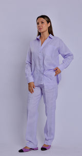 Tailored Pale Lilac  Linen One Size Shirt & Striped Trouser Pants