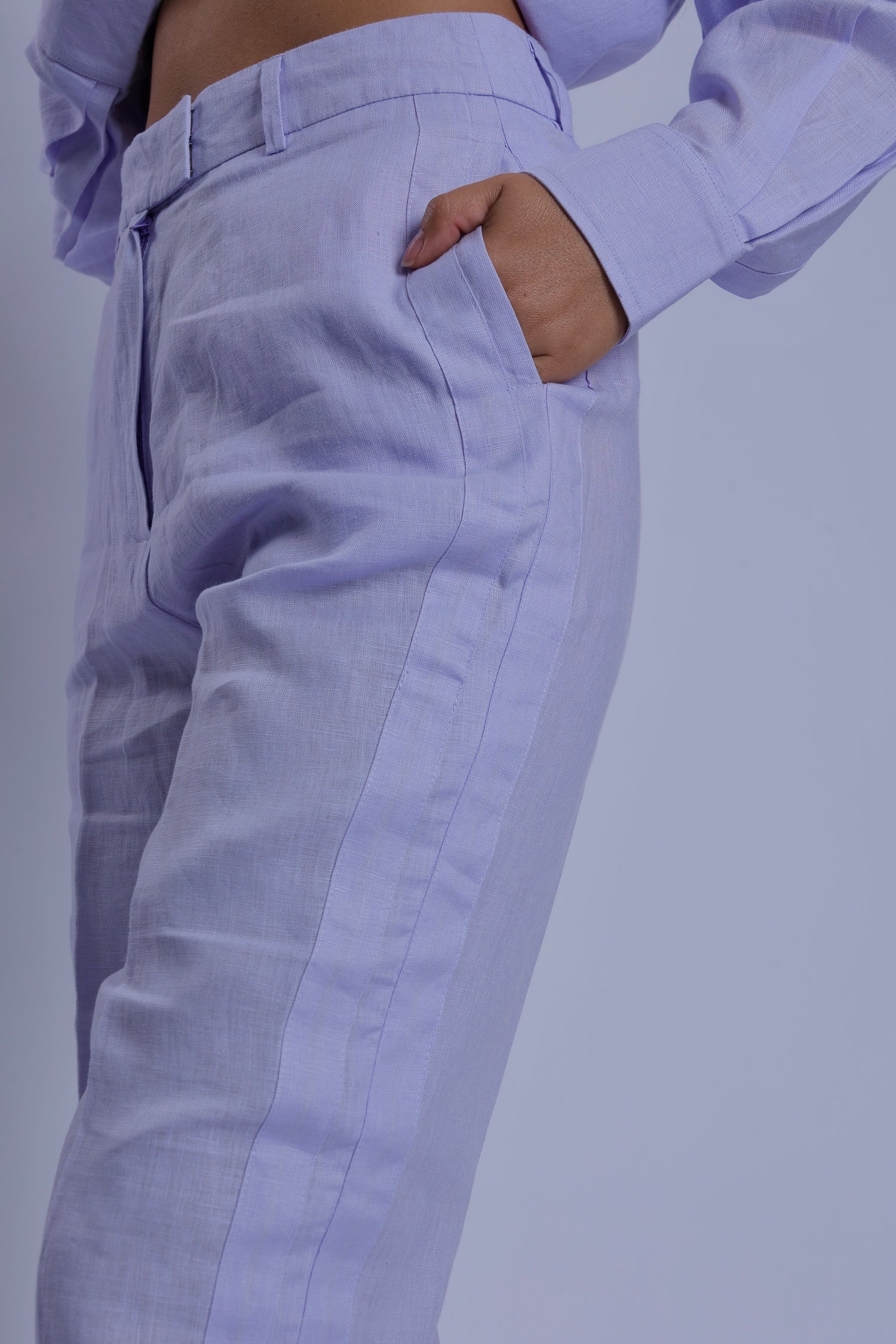 Tailored Pale Lilac  Linen One Size Shirt & Striped Trouser Pants