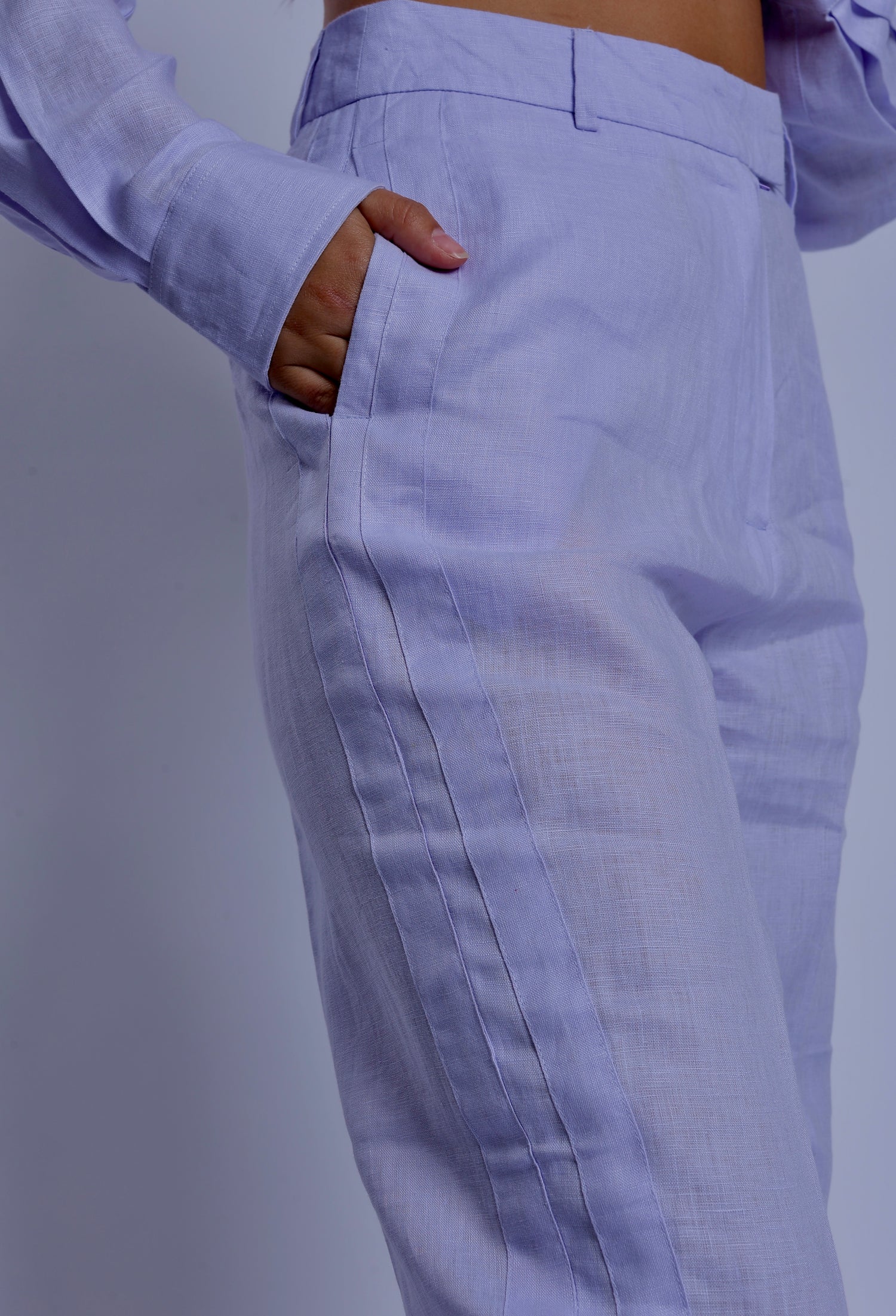 Tailored Pale Lilac  Linen One Size Shirt & Striped Trouser Pants