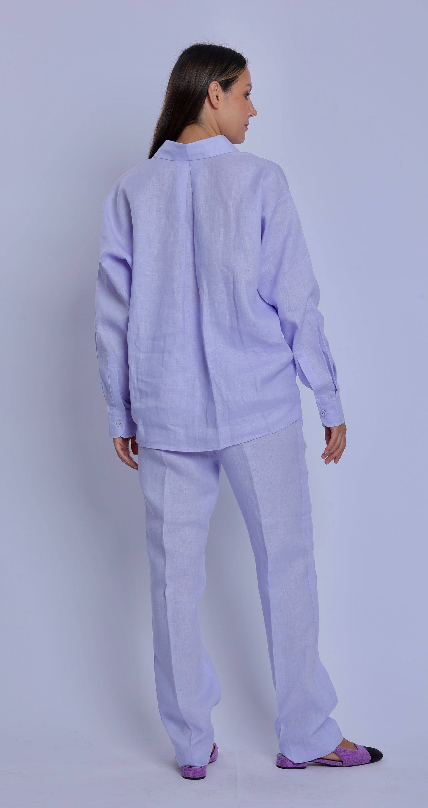 Tailored Pale Lilac  Linen One Size Shirt & Striped Trouser Pants